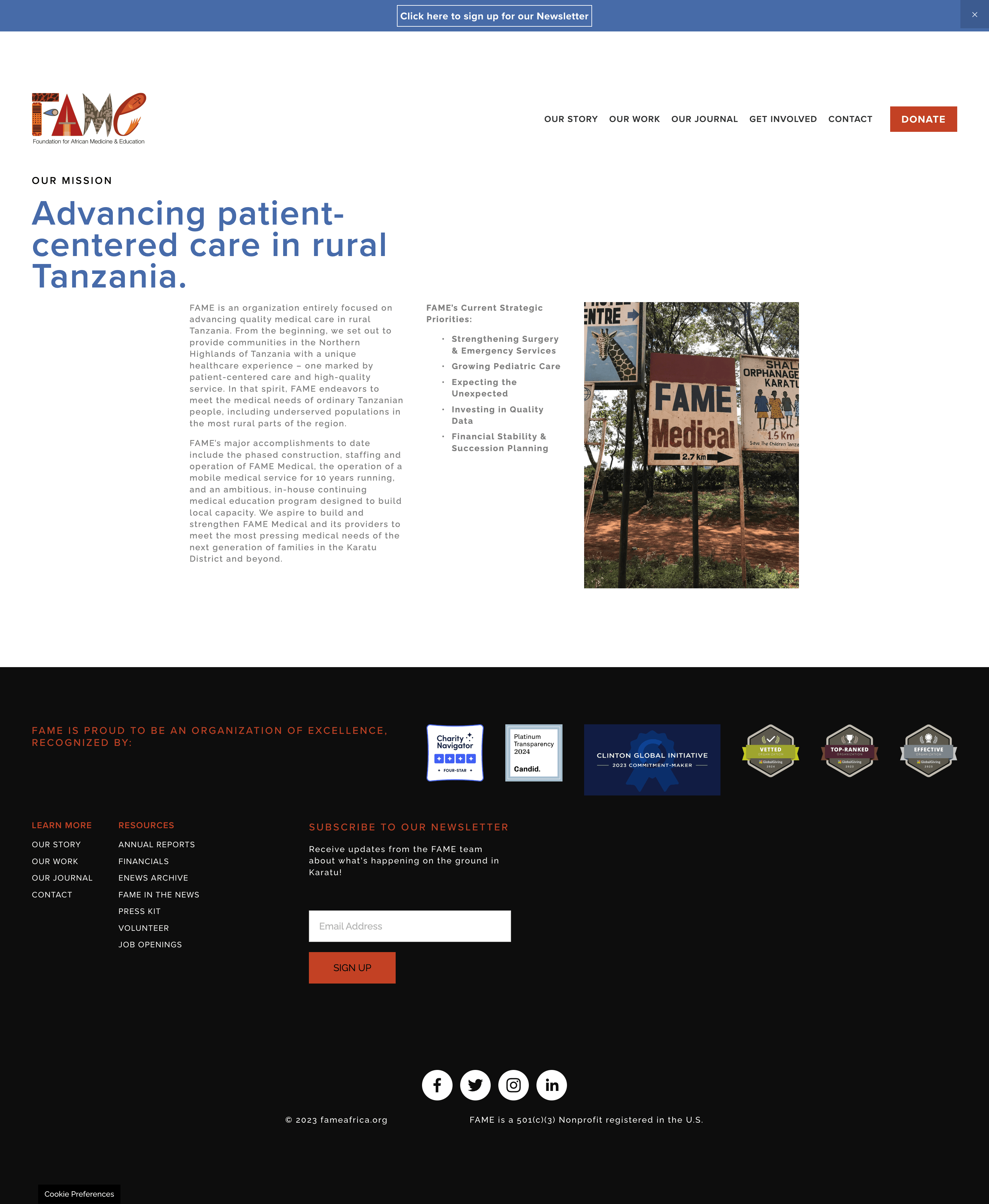 FAME website homepage