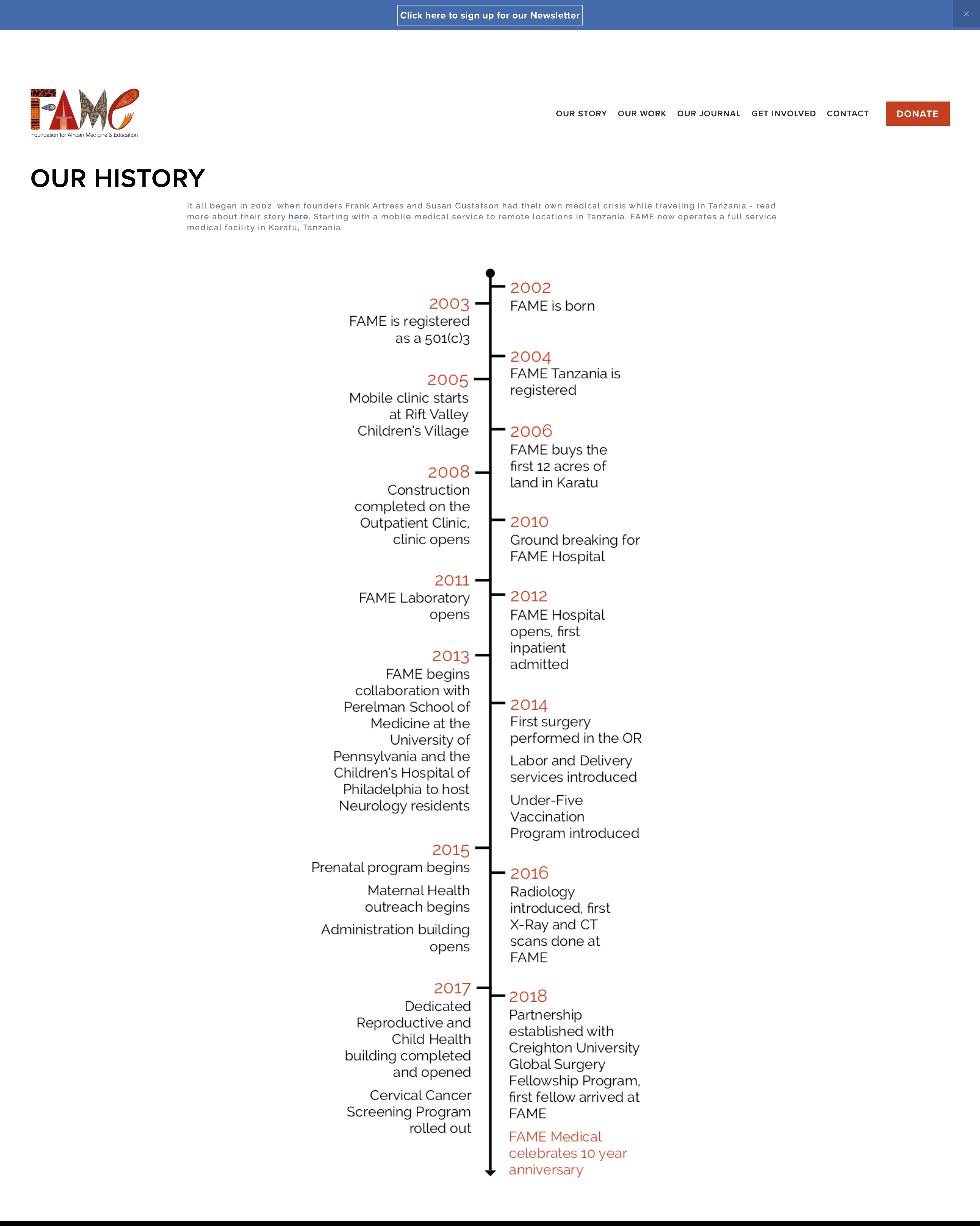 FAME website existing timeline page