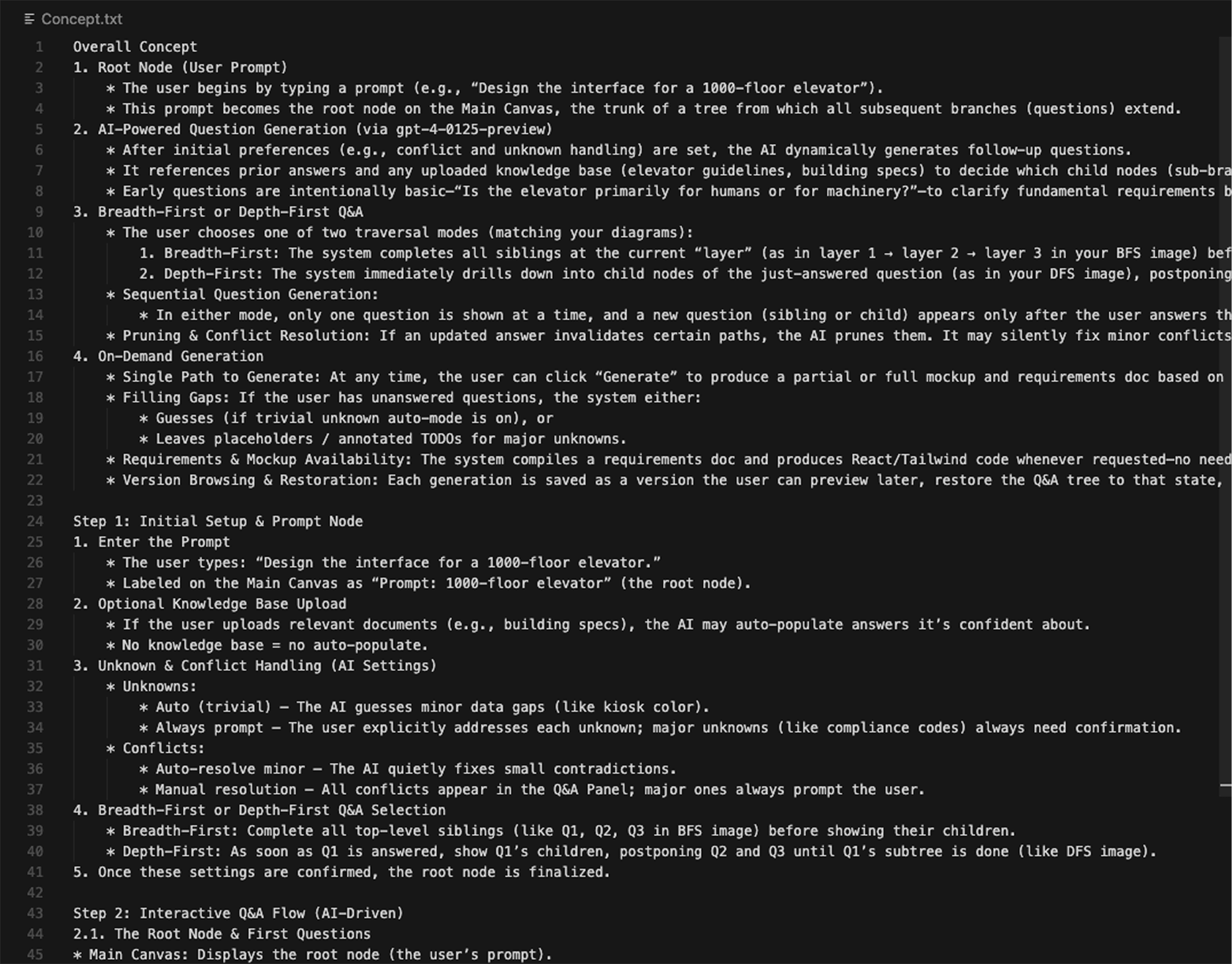 Comprehensive specification document