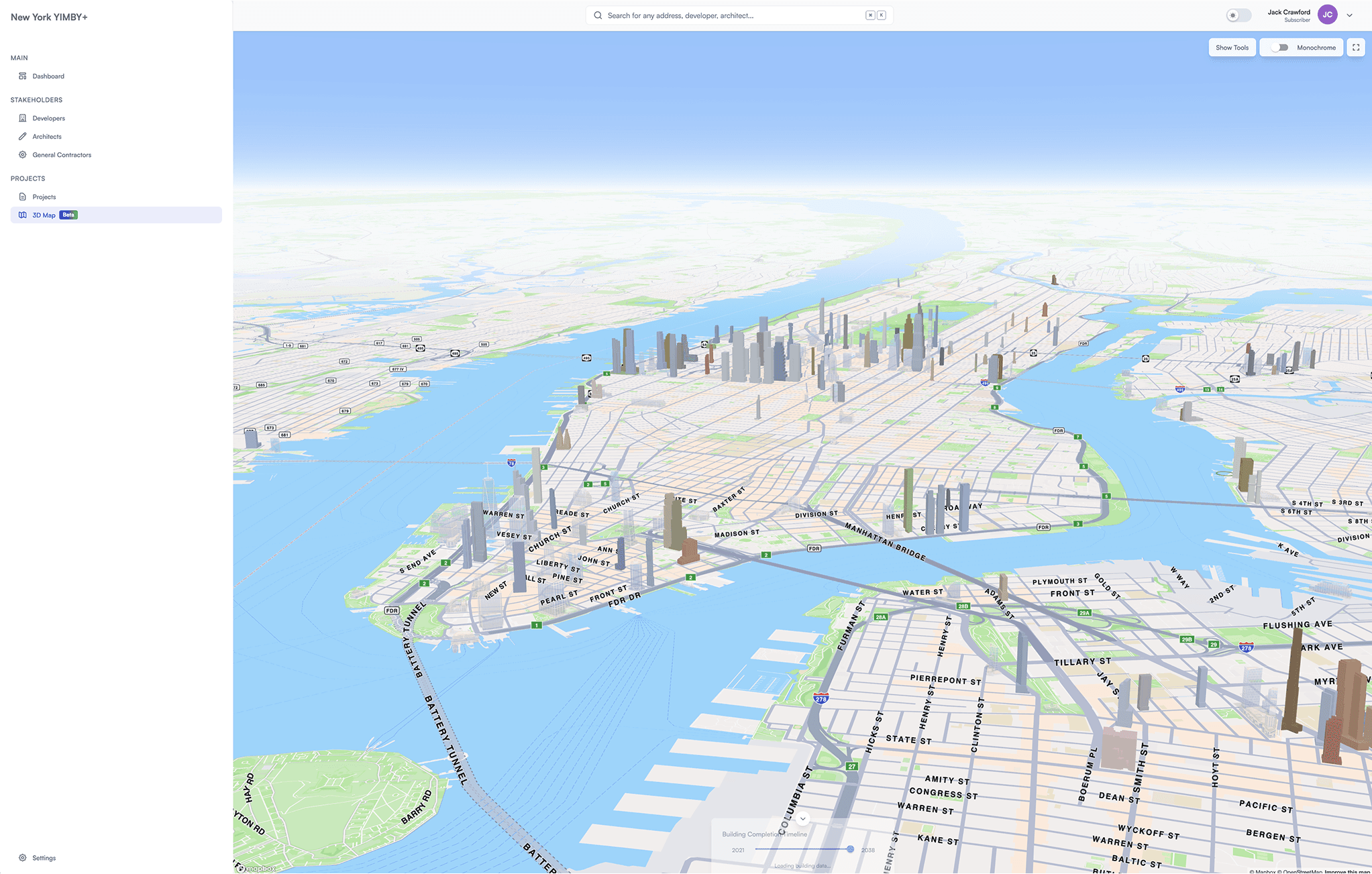 Building detail panel with quick stats