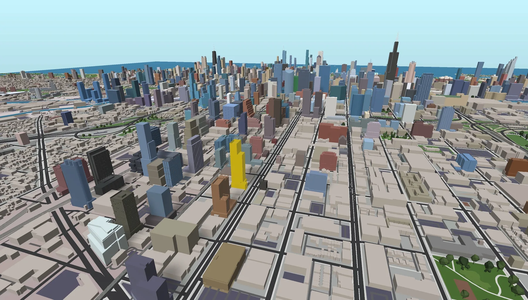 The complete Chicago high-rise model rendered in natural colors in late 2022