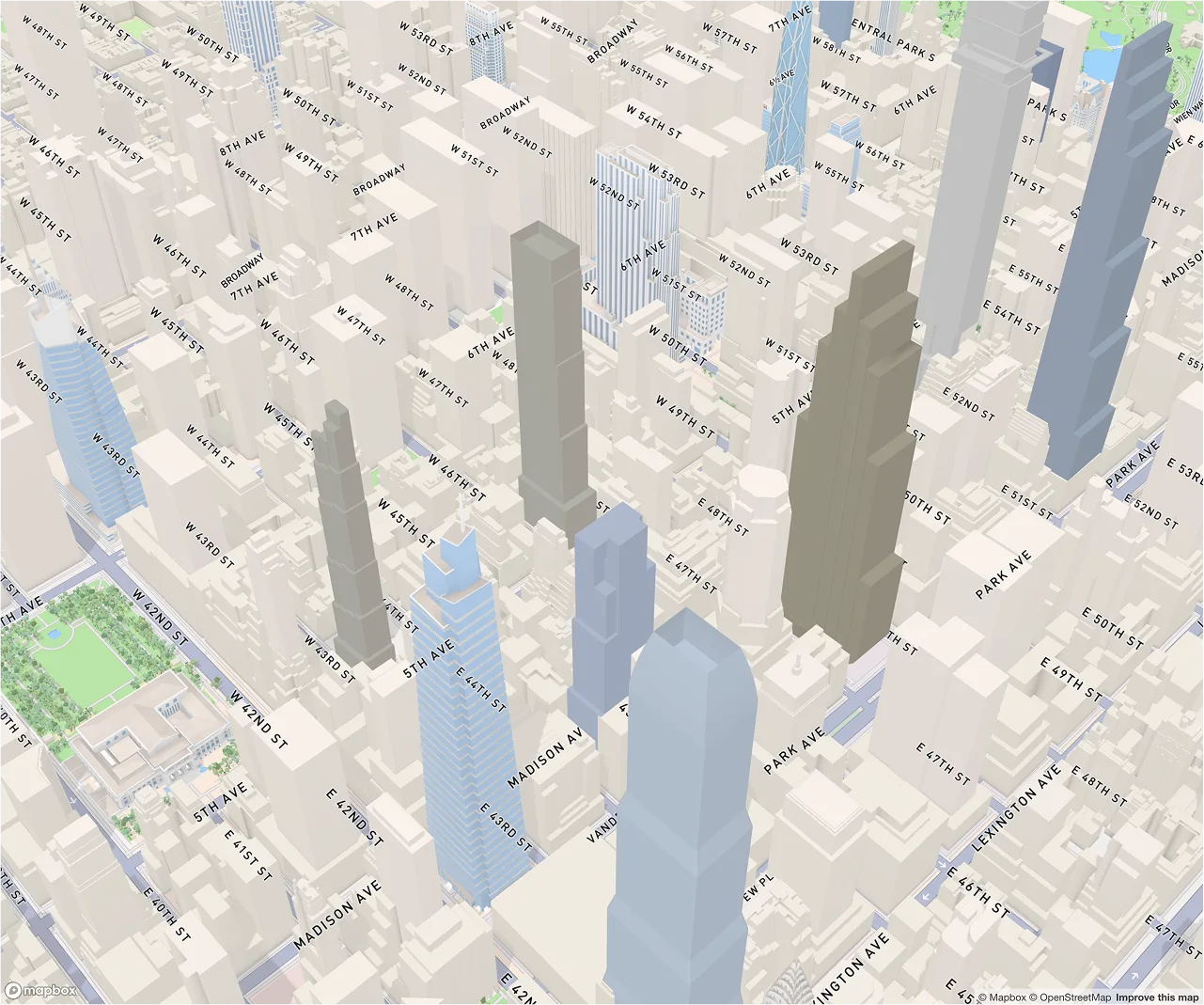 Early Mapbox integration with authored building overlays